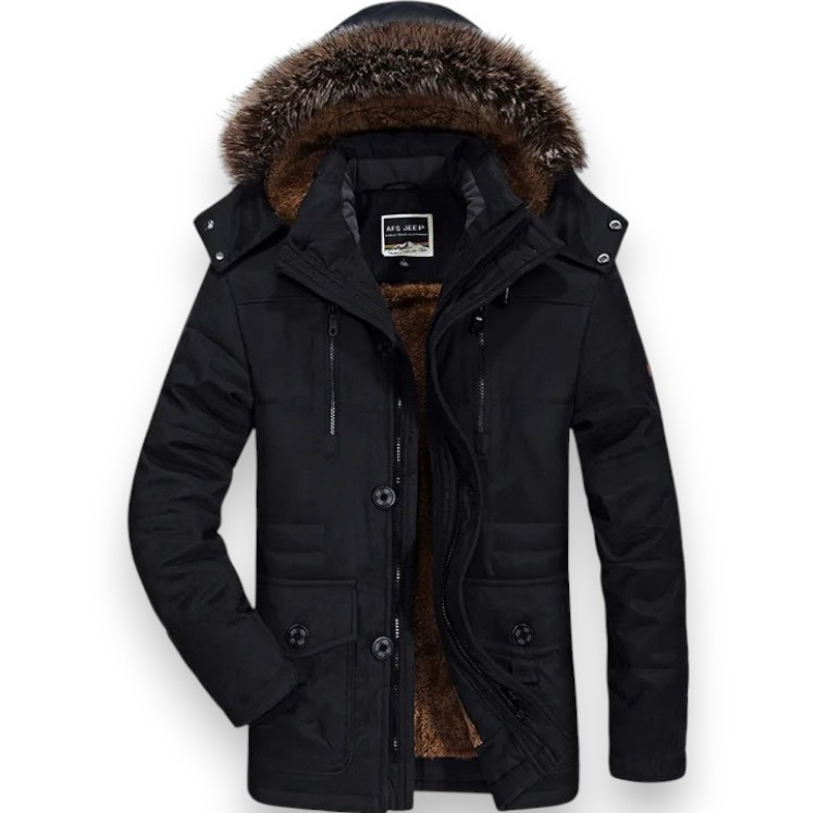 Winter Men's Down Jacket Warm Hooded High-quality (Black, XXL)