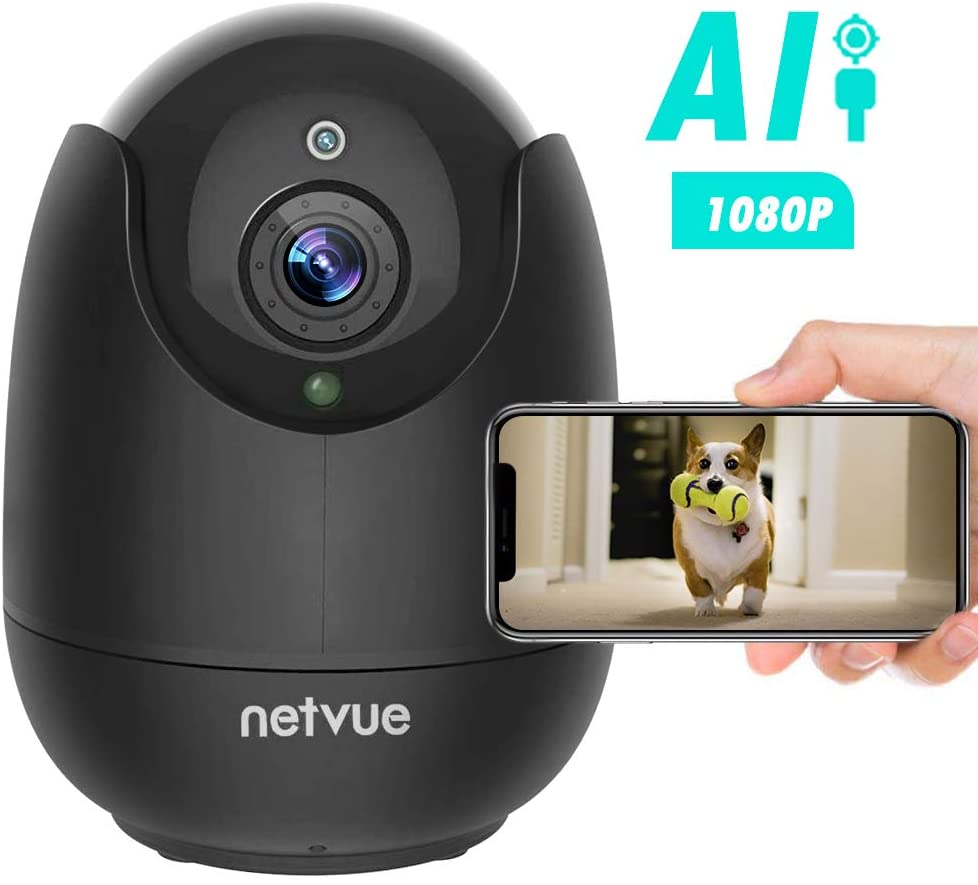 Pet Camera - Indoor Camera Wireless, 1080P Home Camera with Human Detection, Night Vision IP Camera, Cloud Storage 24s Smart-Clip, 128G SD Card Support, Two Way Audio, Dog Camera Work with Alexa