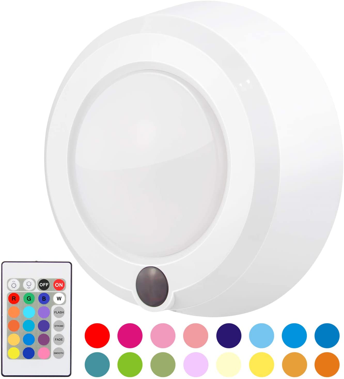 LUXSWAY Battery Operated Ceiling Light LED Remote Control 16 Color Changing 4 Modes RGB Lights 5.67" Stick on Home Decorative Light for Smart Home-1 Pack