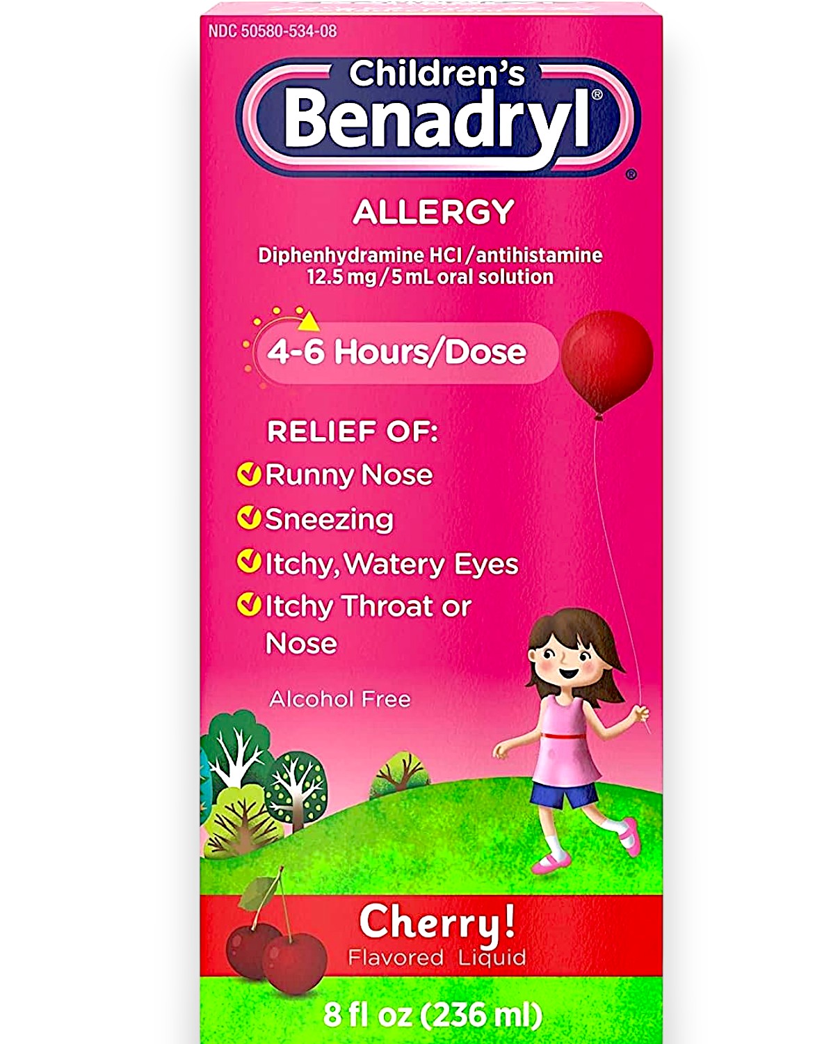 Children's Benadryl Allergy Liquid - Cherry Flavor, 8 oz