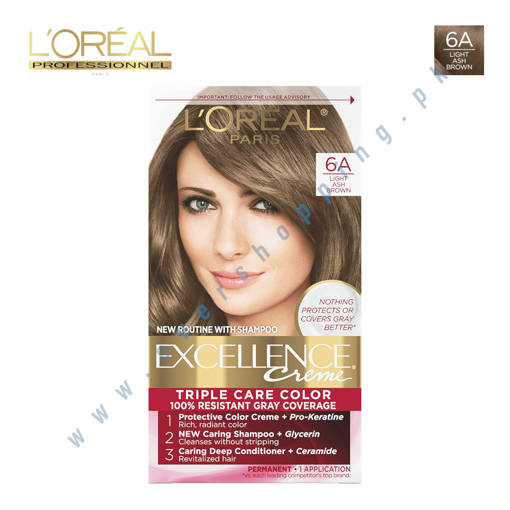 L'Oreal Paris Excellence Creme Permanent Triple Care Hair Color - 6A Light Ash Brown