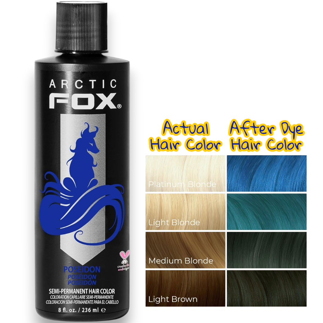 ARCTIC FOX Vegan & Cruelty-Free Semi-Permanent Hair Color - POSEIDON (Vibrant Blue) - 8 Fl Oz - Ammonia Free, Conditioning Formula - Imported for Amazon Pakistan Online Shopping