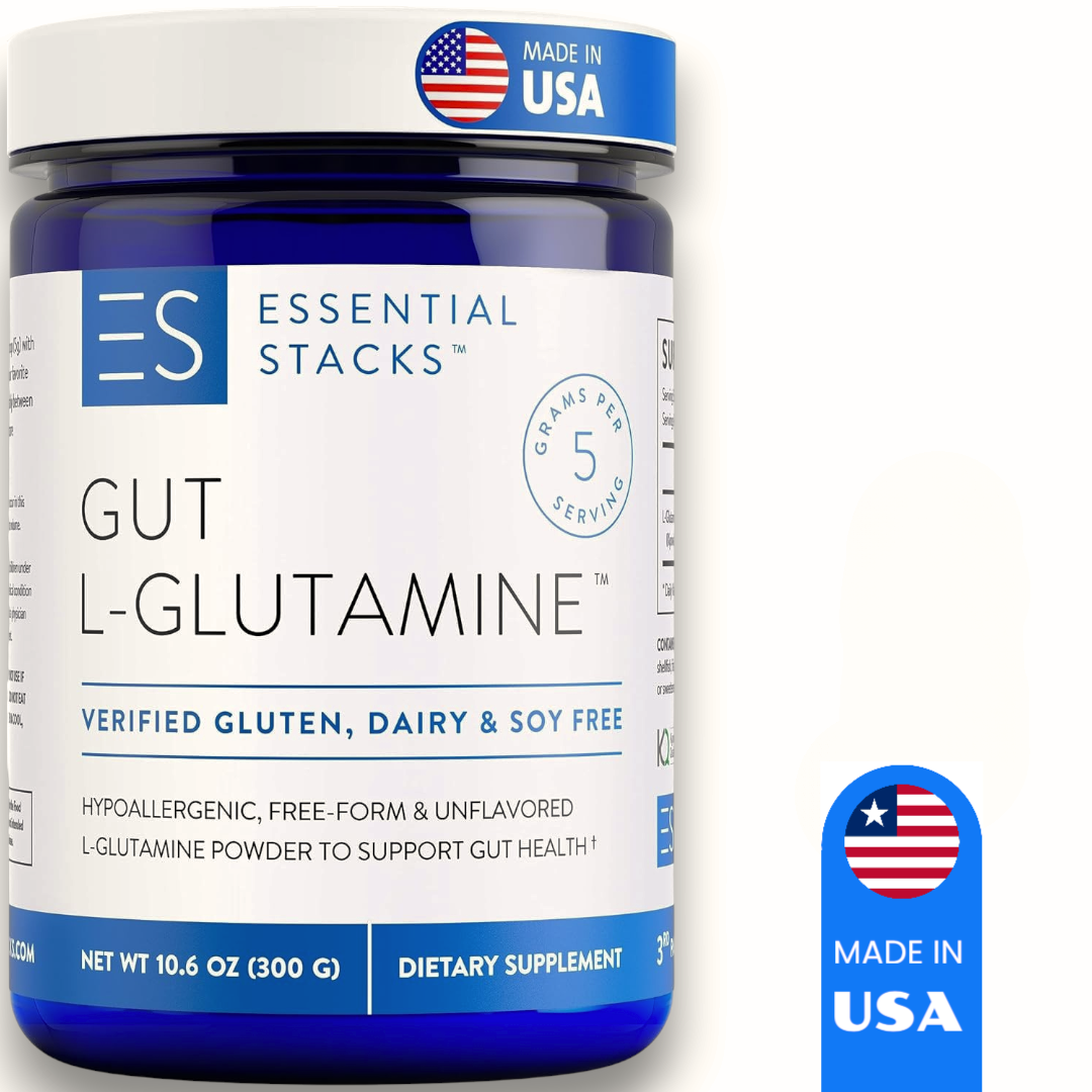 Essential Stacks Gut L-Glutamine Powder - Pure USA Made Supplement for Gut Health & Digestive Support - 300g (60 Servings) - Unflavored Powder - Imported for Amazon Pakistan Online Shopping
