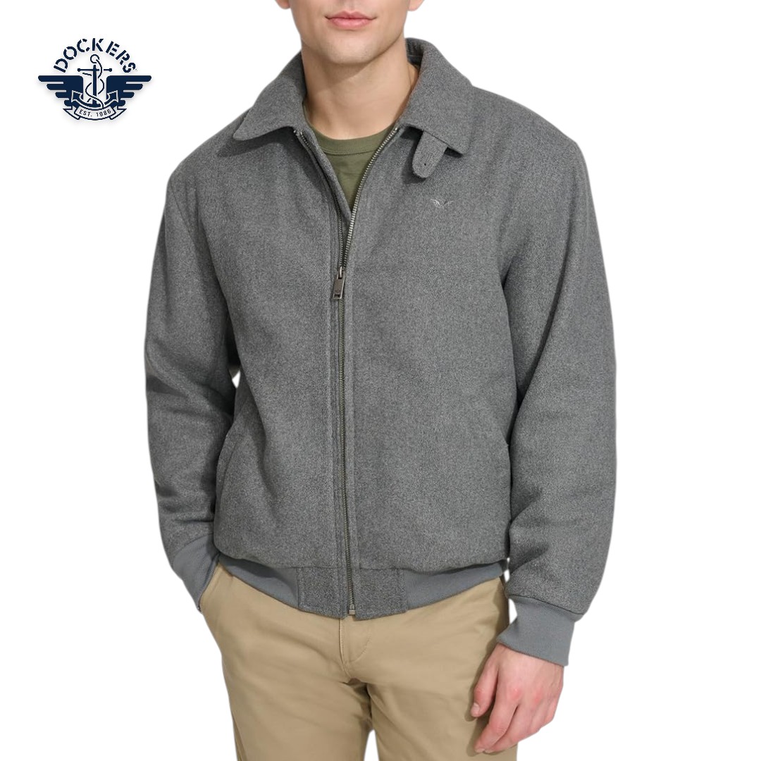 DOCKERS Men’s Wool Blend Harrington Bomber Jacket – Navy Charcoal, Premium Imported Winter Wear (For Casual & Semi-Formal Use)