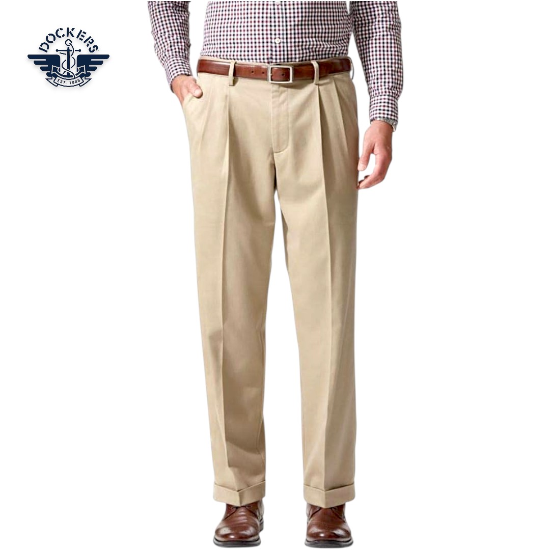Dockers Men’s Relaxed Fit Comfort Khaki Pants – Pleated, British Khaki | Imported Premium Casual & Semi-Formal Wear