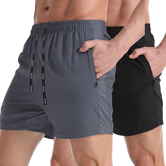 Gym Shorts for Men 5 Inch - Lightweight Mens Athletic Shorts Quick Dry Workout Running Shorts with Zipper Pockets