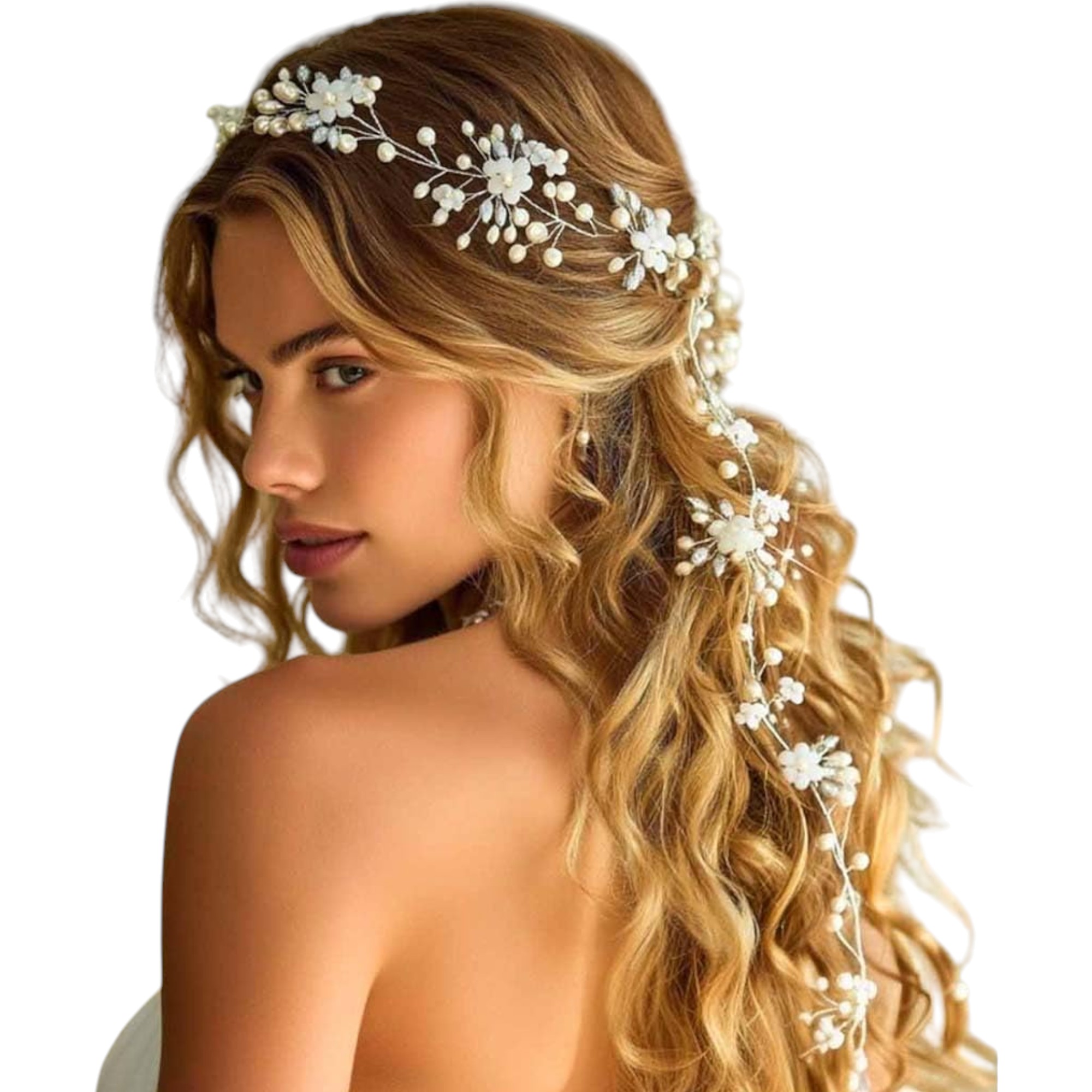 Unicra Gold Flower Bridal Headpiece Crystal Hair Vine (For Brides & Special Occasions)