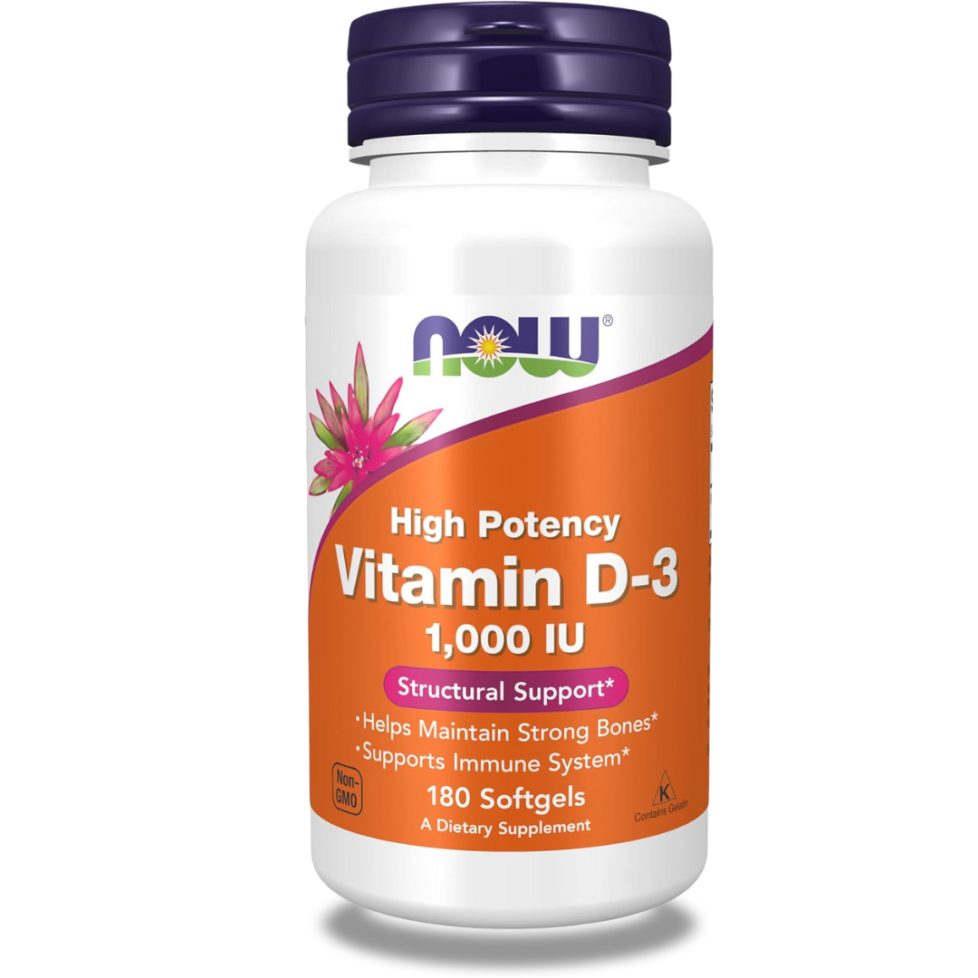 NOW Supplements Vitamin D-3 1,000 IU Softgels 180 Softgels