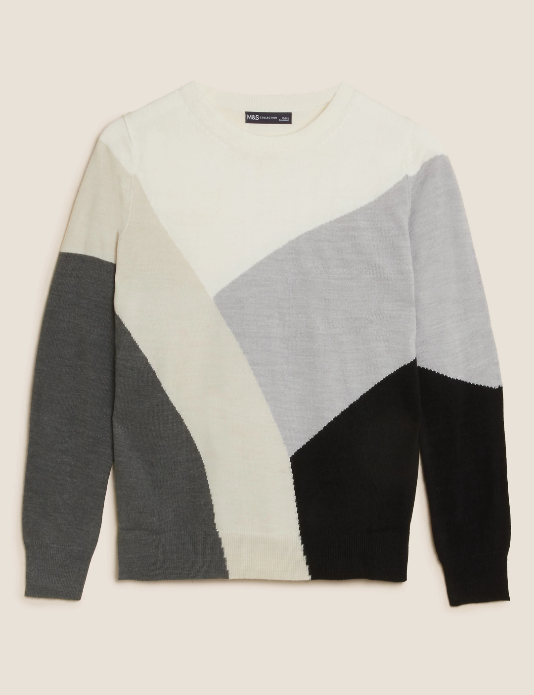 Supersoft Colour Block Crew Neck Jumper Sweater - Grey Mix