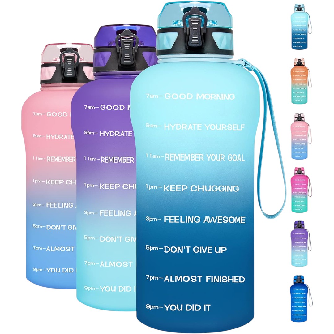 Venture Pal Large 64oz Motivational Water Bottle with Time Marker & Removable Strainer – Leakproof BPA-Free Jug for Hydration (Green/Blue Gradient)