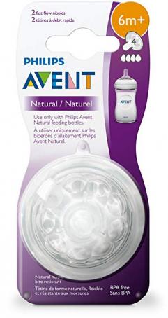 Philips Avent Natural Baby Bottle Nipple, Fast Flow Nipple 6M+, 2pk, SCF654/23