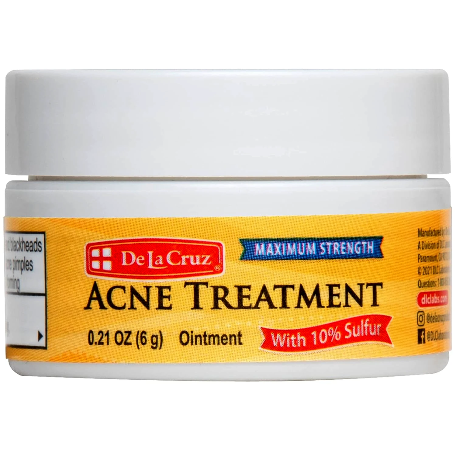 De La Cruz 10% Sulfur Ointment - Cystic Acne Treatment for Face and Body, 0.21oz