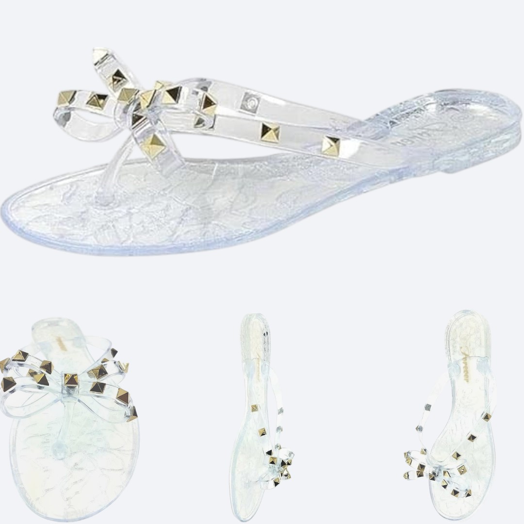 Women's Clear Jelly Sandals with Studded Bow Design - Fashion Flip Flops for Weddings, Beach & Casual Wear | Imported from USA