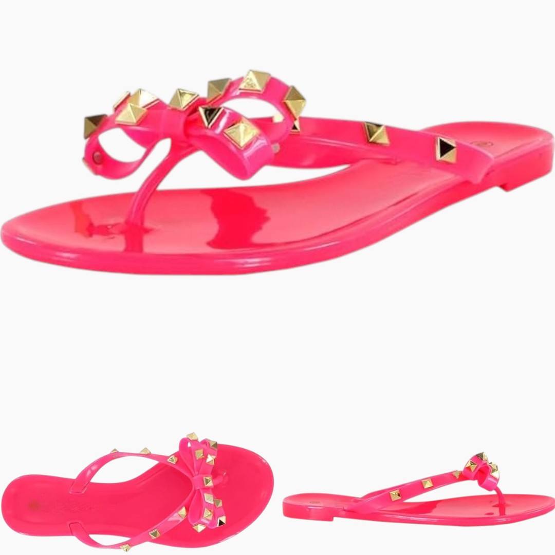 Women's Pink Jelly Sandals with Studded Bow Design - Fashion Flip Flops for Weddings, Beach Parties & Summer Fashion | Imported from USA