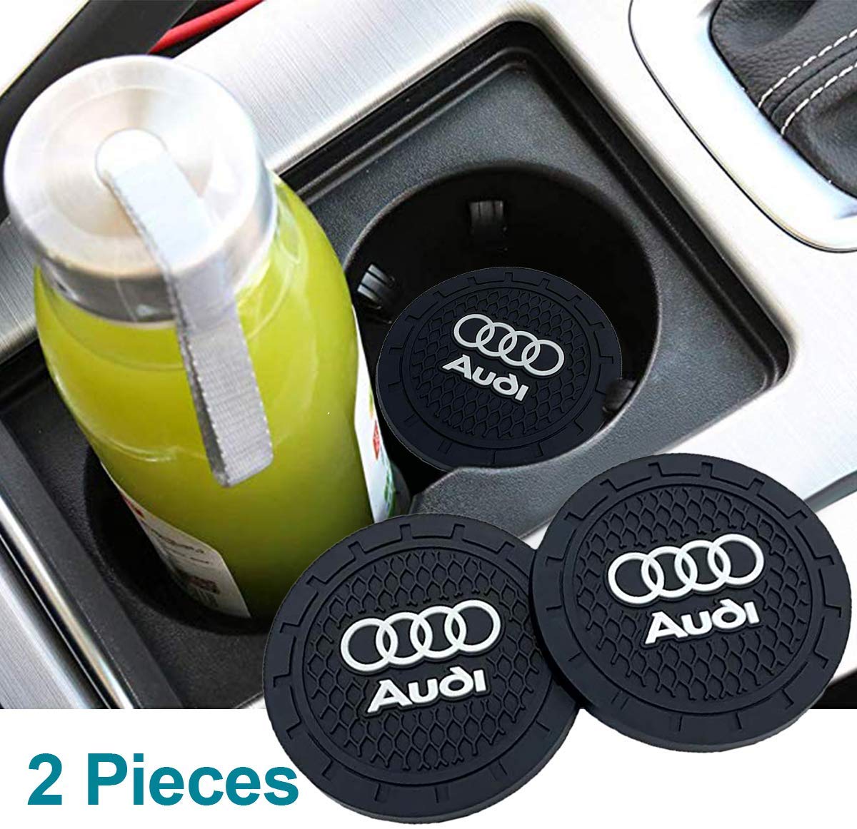 Auto Sport 2.75 Inch Diameter Oval Tough Car Logo Vehicle Travel Auto Cup Holder Insert Coaster Can 2 Pcs Pack Fit Audi Accessories