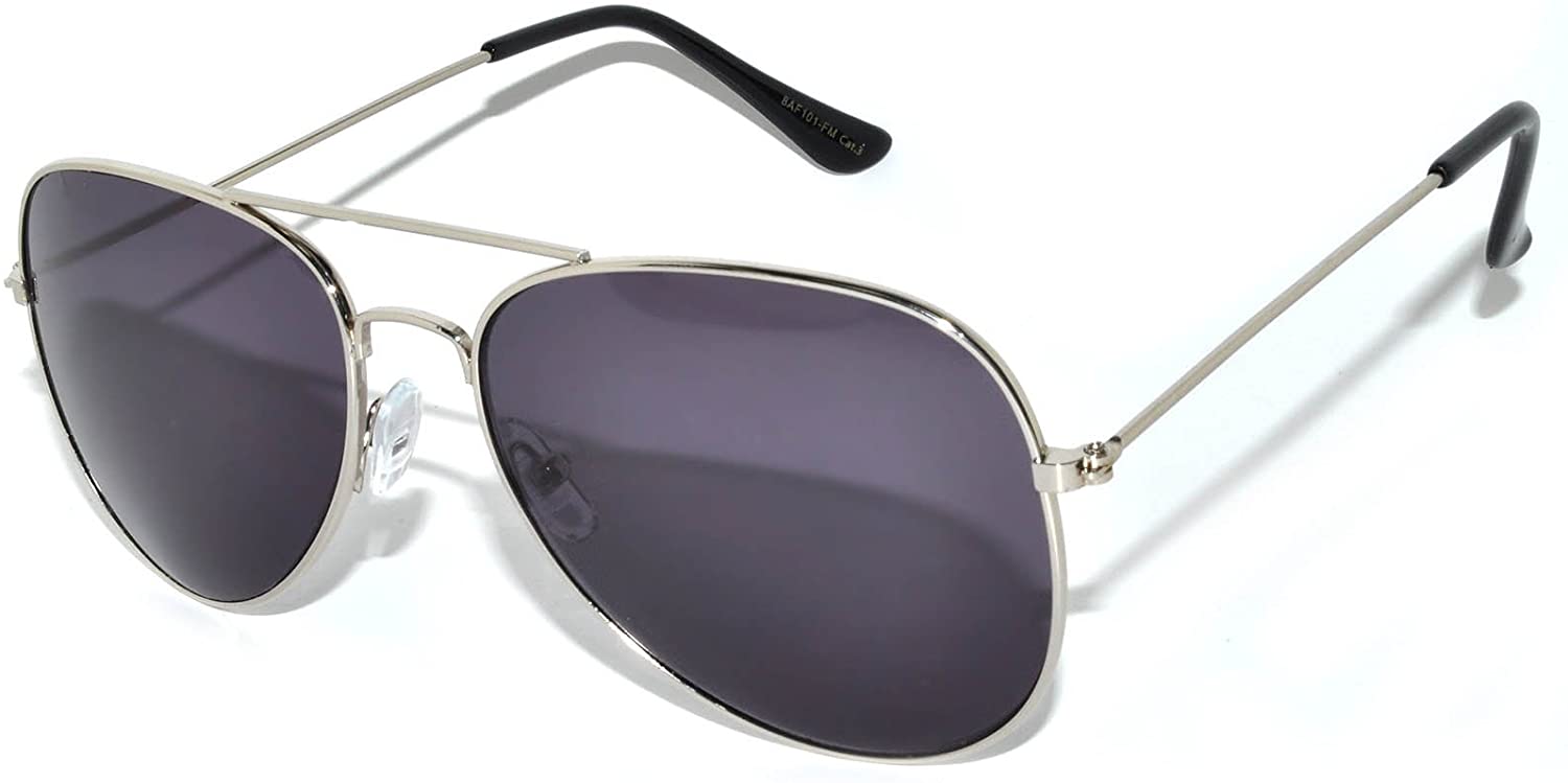 Aviator Sunglasses (Silver-Frame-Smoke-Lens) by OWL.