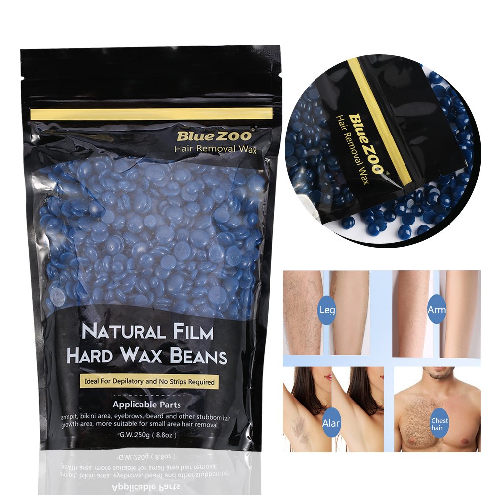 Body Hair Removal Hard Wax Beans Solid Depilatory Wax Natural Hot Film 8.8 oz/bag (blue) Lavender Smell
