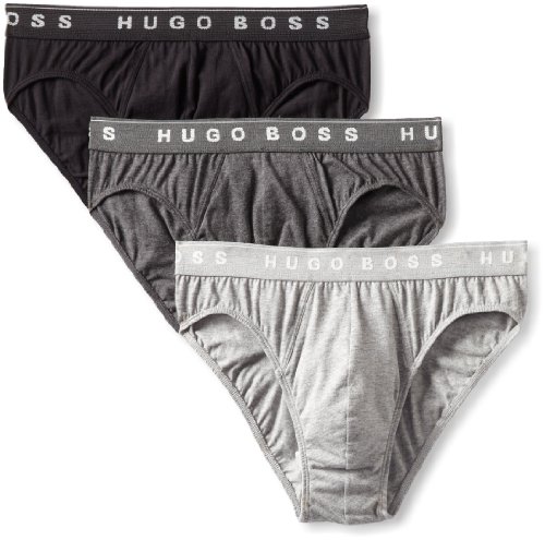 BOSS HUGO BOSS Men s Cotton 3 Pack Mini Brief, Charcoal/Black/Light Grey, Medium