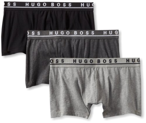 BOSS HUGO BOSS Men s Cotton Stretch 3 Pack Boxer Shorts/Trunks - Charcoal/Black/Light Grey, Medium