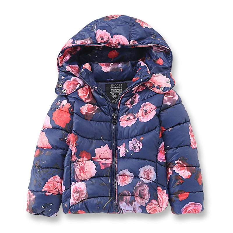Brand Girl Winter Jackets for Girls, Fashion Printed Flowers Kids Clothes