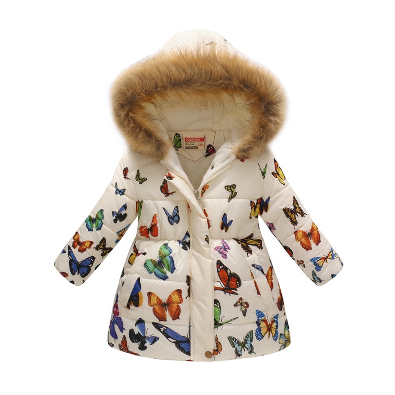 Butterfly Kids Floral Clothes Kids Jacket Winter Girls Parka Hoodie