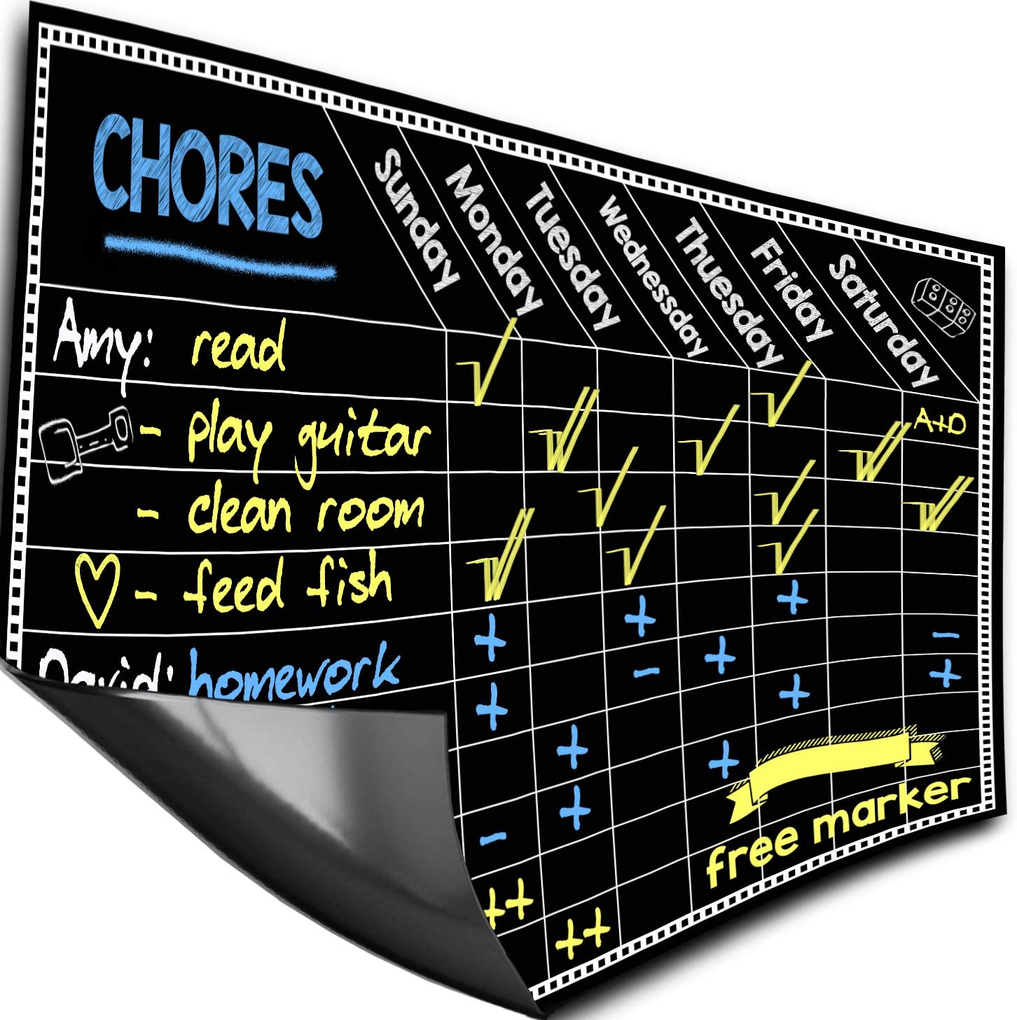 Chore Chart for Multiple Kids Magnetic Dry Erase Board for Fridge Weekly Planner to Do Family Calendar 12"x17"