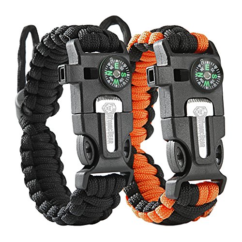 Cobra Survival Bracelet [pack of 2] - Paracord + Compass + Fire Starter + Loud Whistle + Emergency Knife - Hiking Camping Fishing Hunting Gear - Prepare to Survive