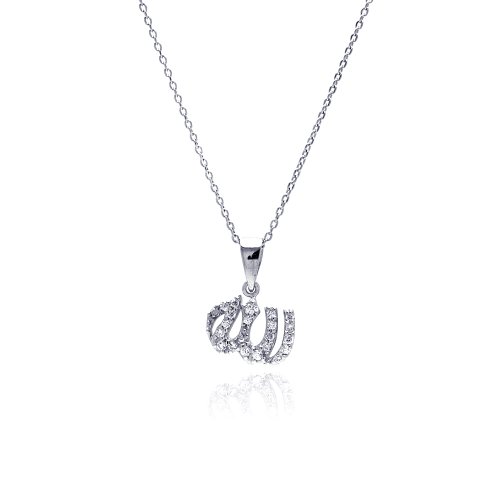 Double Accent Sterling Silver CZ Stone Set Allah Sign Pendant Necklace