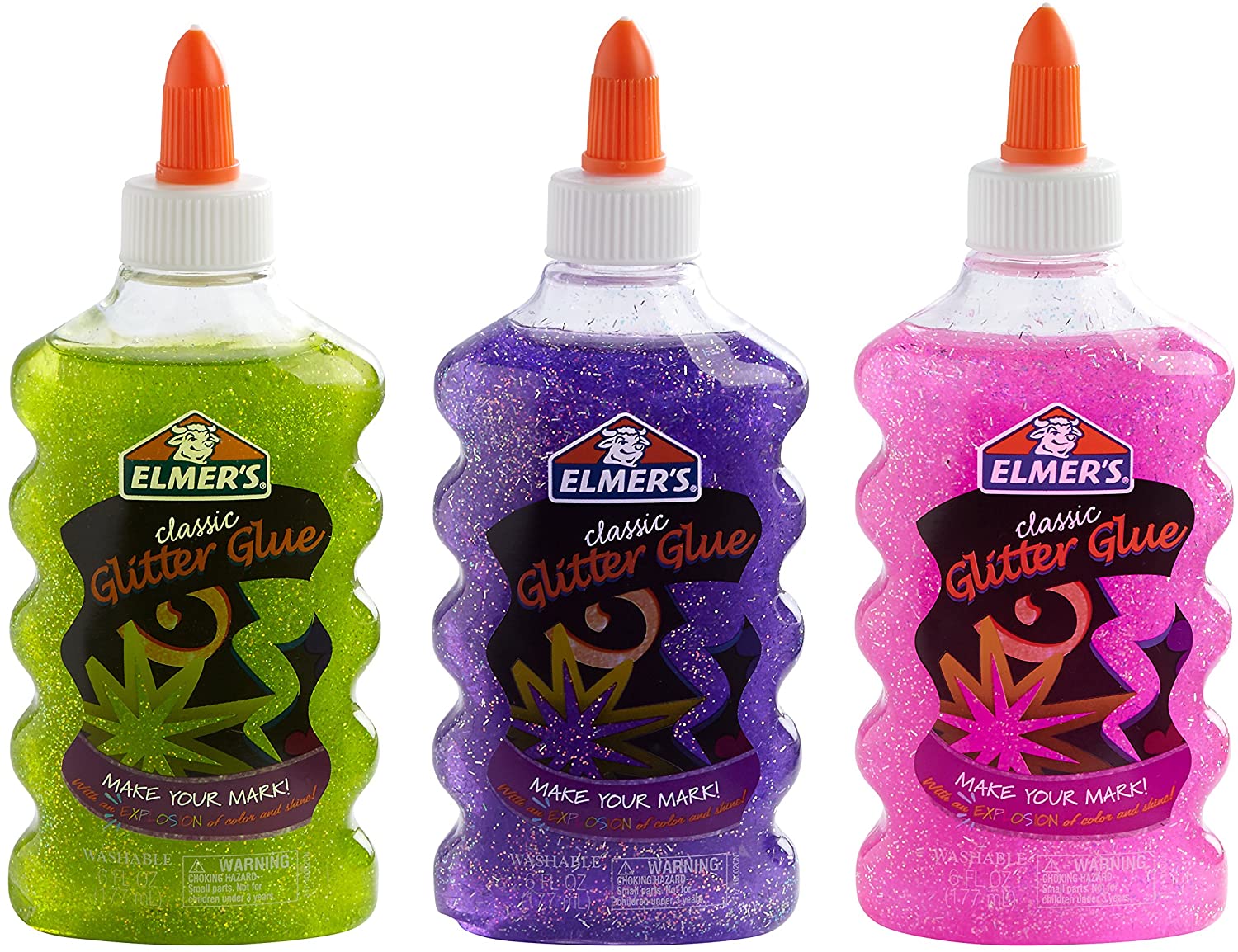 Elmer's Liquid Glitter Glue, Great For Making Slime, Washable, Assorted Colors, 6 Ounces Each, 3 Count