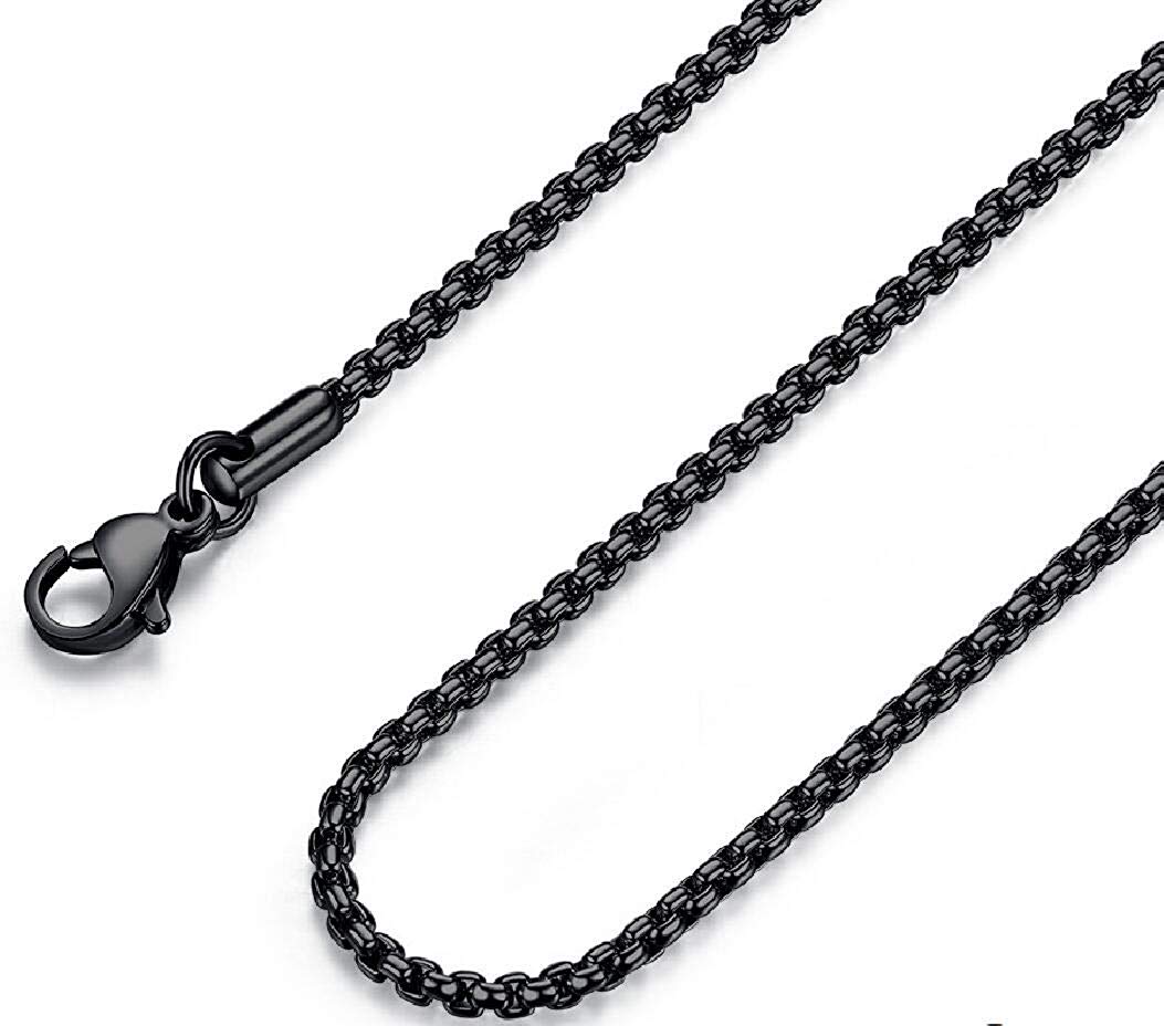 FOSIR Mens Womens Stainless Steel Black Rolo Cable Chain Necklace - 3mm, 24 Inch