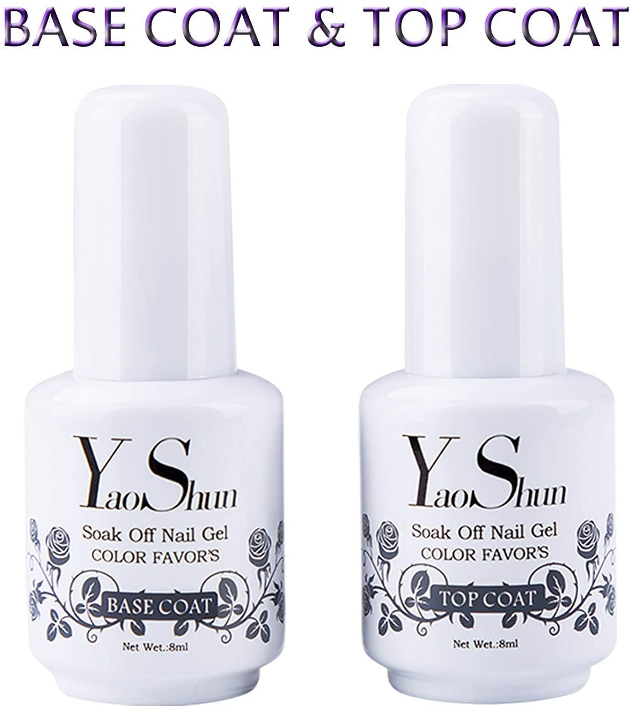 Gel Nail Polish Kit - YaoShun Gel Polish Base Coat and Top Coat for Gel Polish Long Lasting Shiny Finish 8ml Each Bottle Nail Polish Manicure Kit