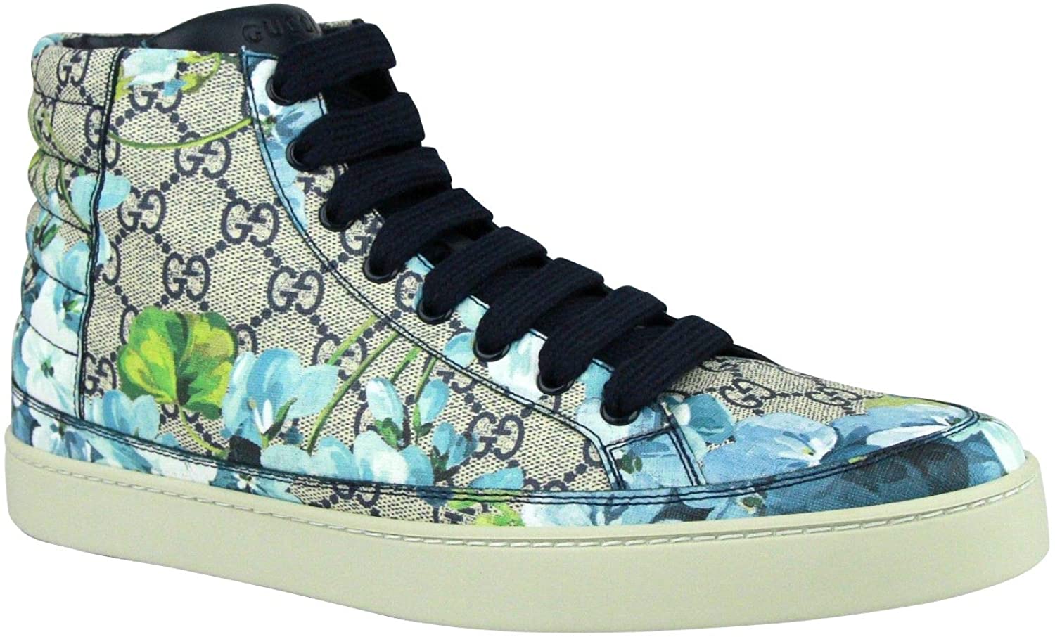 Gucci Men's Bloom Print Supreme GG Blue Canvas Hi Top Sneaker Shoes 407342 8470