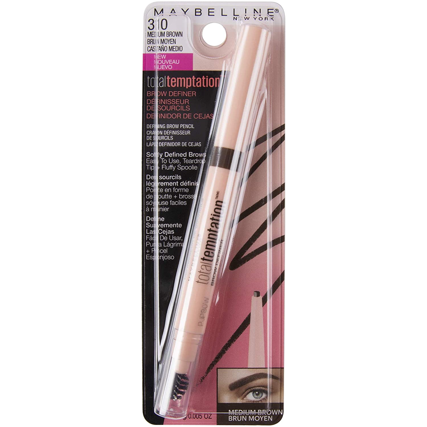 Maybelline Total Temptation Eyebrow Definer Pencil, Medium Brown, 1 Count