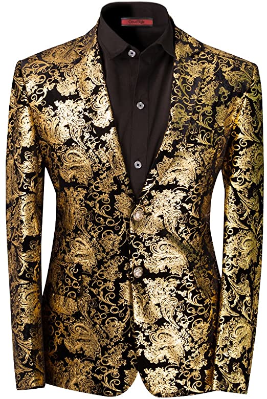 Men's Dress Floral Suit Notched Lapel Slim Fit Stylish Blazer Dress Suit