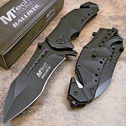 MTech USA MT-A845BK Spring Assist Folding Knife, Black Blade, Black Handle, 5-Inch Closed