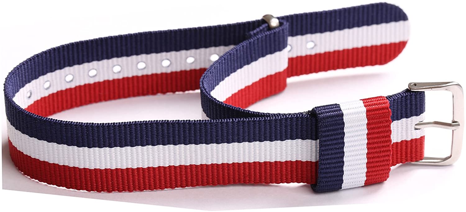 PASOY 20mm NATO Nylon Watch Band Blue/Red/White Replacement Watch Strap Preppy Style Mens Military Band