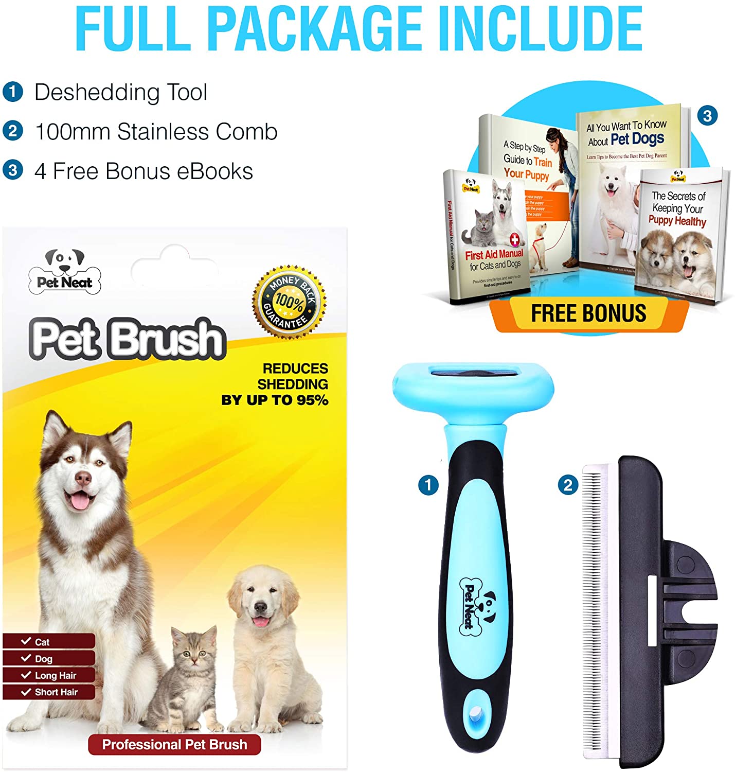 Pet Grooming Brush Effectively Reduces Shedding by Up to 95% Professional Deshedding Tool for Dogs and Cats