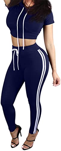 Pink Queen Womens 2 Piece Outfit Sport Bodycon Crop Top Long Pant Tracksuit