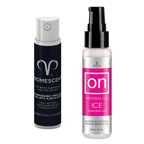 Promescent Prolonging Delay Spray for Him Paired With Sensuva ON Arousal Gel for Her (Promescent and ON Ice)