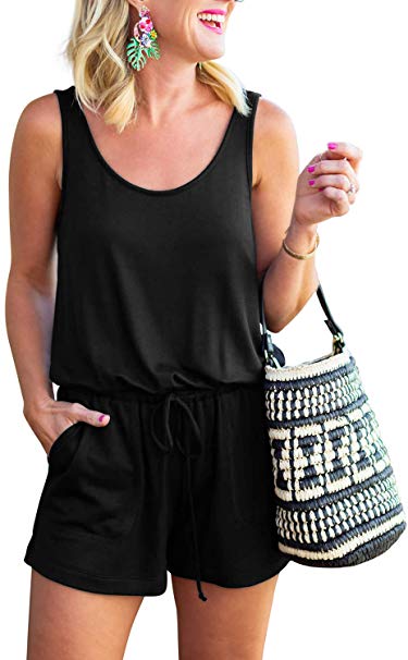 REORIA Womens Summer Scoop Neck Sleeveless Tank Top Short Jumpsuit Rompers