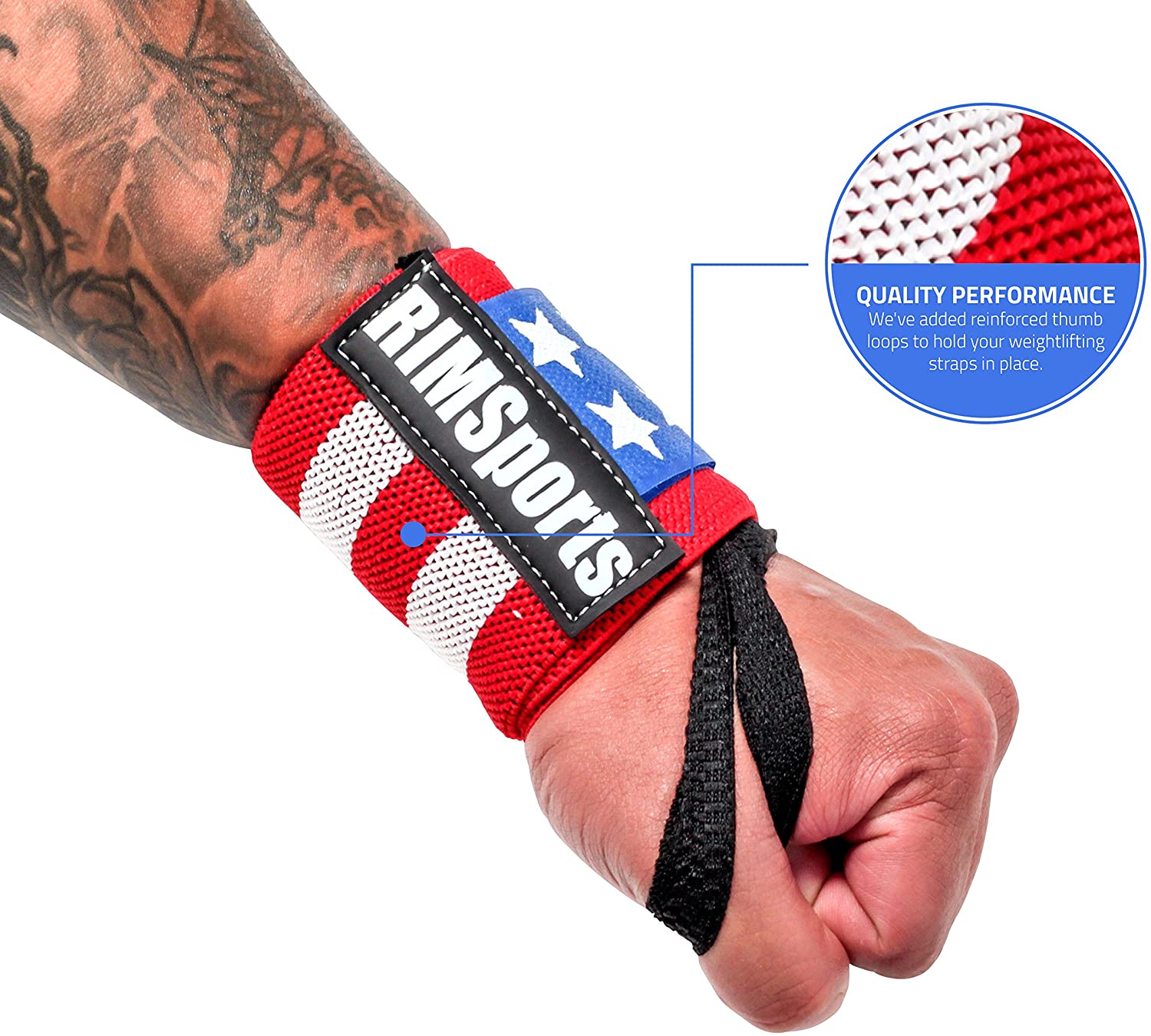 RIMSports American Flag Wrist Wraps Ideal Wrist Straps for Gym, Powerlifting, Bodybuilding - Premium Wrist Straps Weightlifting - Best Wrist Wrap for Lifting Weight Women & Men
