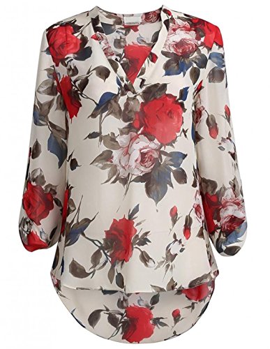SheIn Women s Floral Printed V Neck High Low Hem Blouse - Multicolor Medium