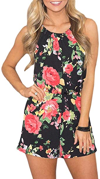 Spadehill Womens Sleeveless Beach Short Pants Boho Floral Rompers