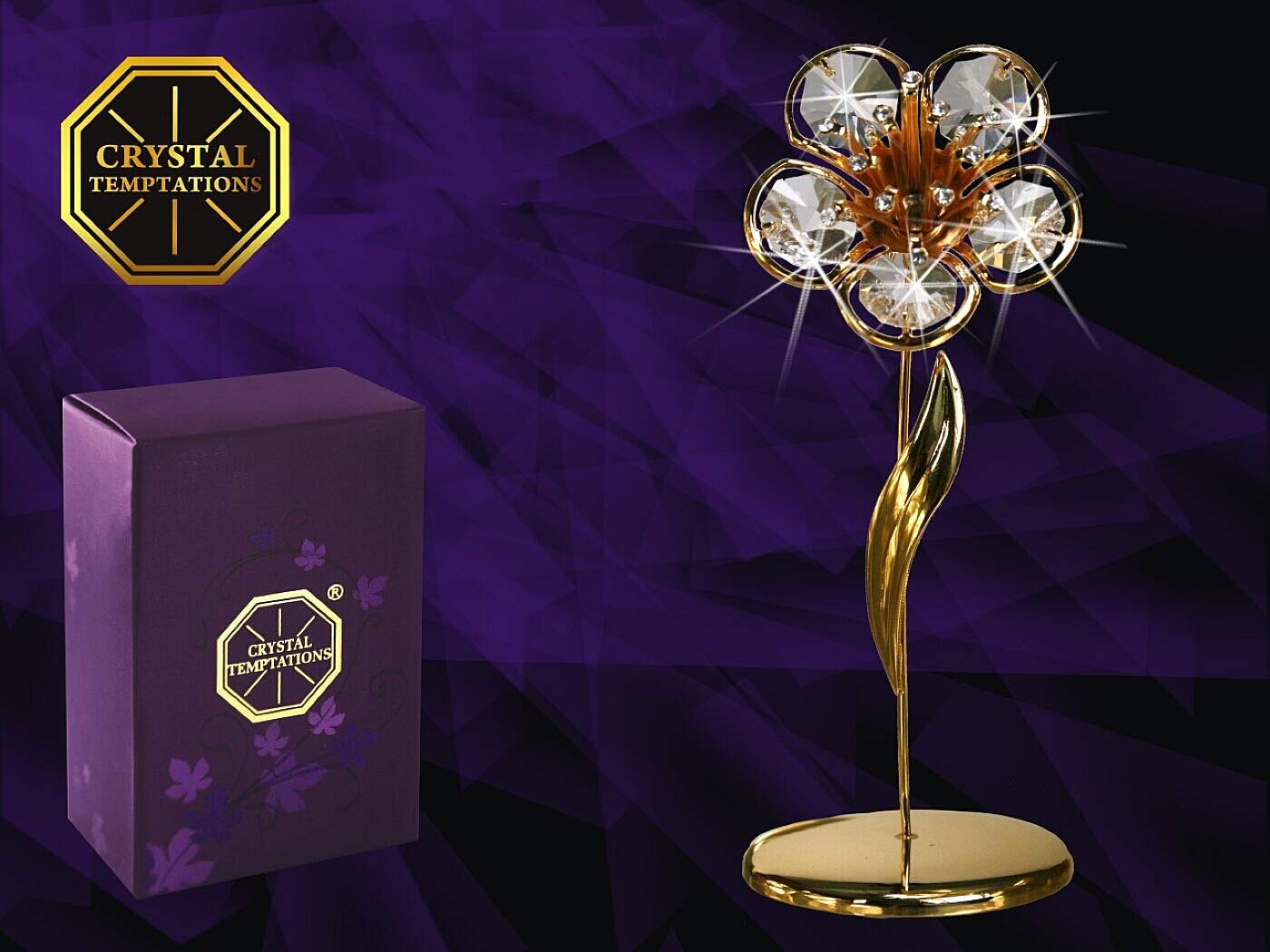 Swarovski Crystal Element Studded Flower Figurine 24k Gold Plated