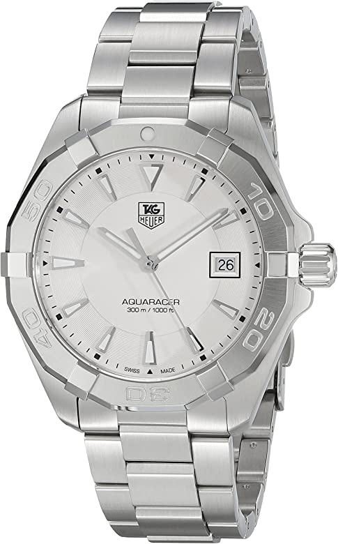 TAG Heuer Men's 'Aquaracer' Quartz Stainless Steel Dress Watch, Color:Silver-Toned (Model: WAY1111BA0928)