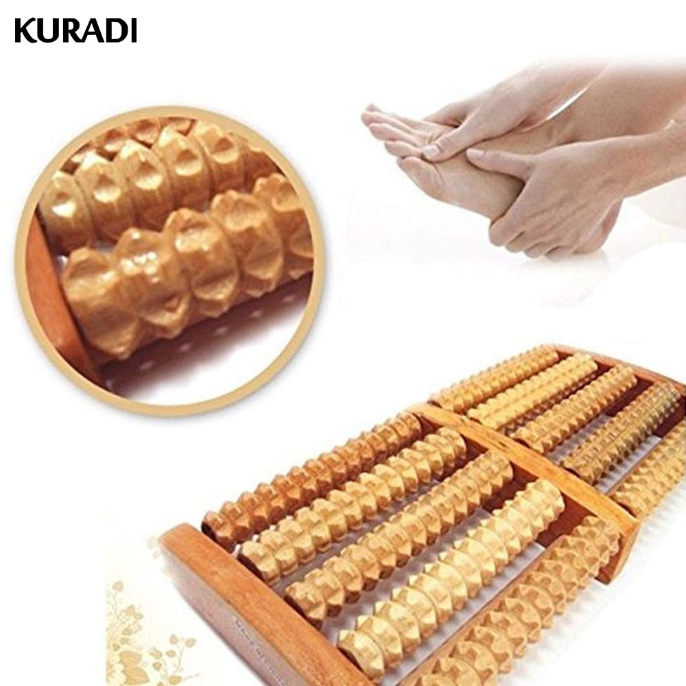 Wooden Dual Foot Acupuncture Massager Roller Ball Relieve Plantar Fasciitis Stress Heel Arch Pain Shiatsu Acupressure Relaxation
