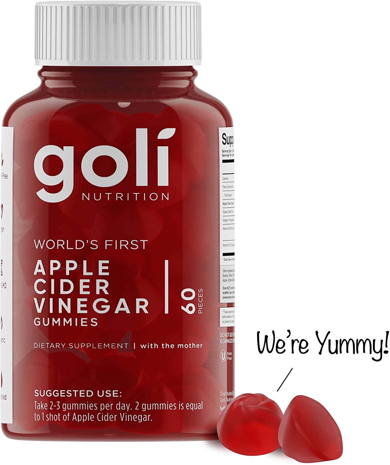 World's First Apple Cider Vinegar Gummy Vitamins by Goli Nutrition - Immunity, Detox & Weight - (1 Pack, 60 Count, with The Mother, Gluten-Free, Organic, Vegan, Vitamin B9, B12, Beetroot, Pomegranate)