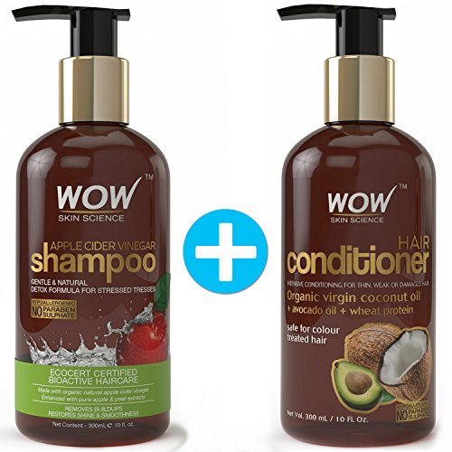 Wow Apple Cider Vinegar Hair Shampoo and Wow Hair Conditioner Set- Clarifying, Damage Repair, Antifungal, Anti Bacterial, Vegan- no Sulphate or Paraben Chemicals- For Men and Women