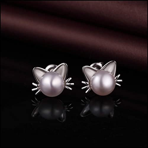 ZowBinBin Cat Ear Stud Earrings Freshwater Cultured Shell Pearl Stud Earrings Sterling Silver Cat Ear Studs Earrings