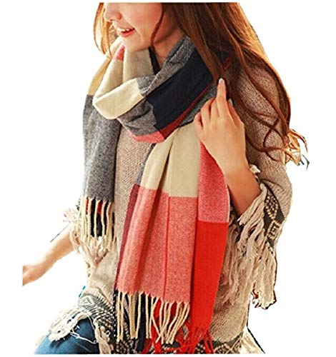 Loritta Womens Scarf Fashion Long Plaid Shawls Wraps Big Grid Winter Warm Lattice Large Scarves Gifts Color: A- Red Navy Lattice